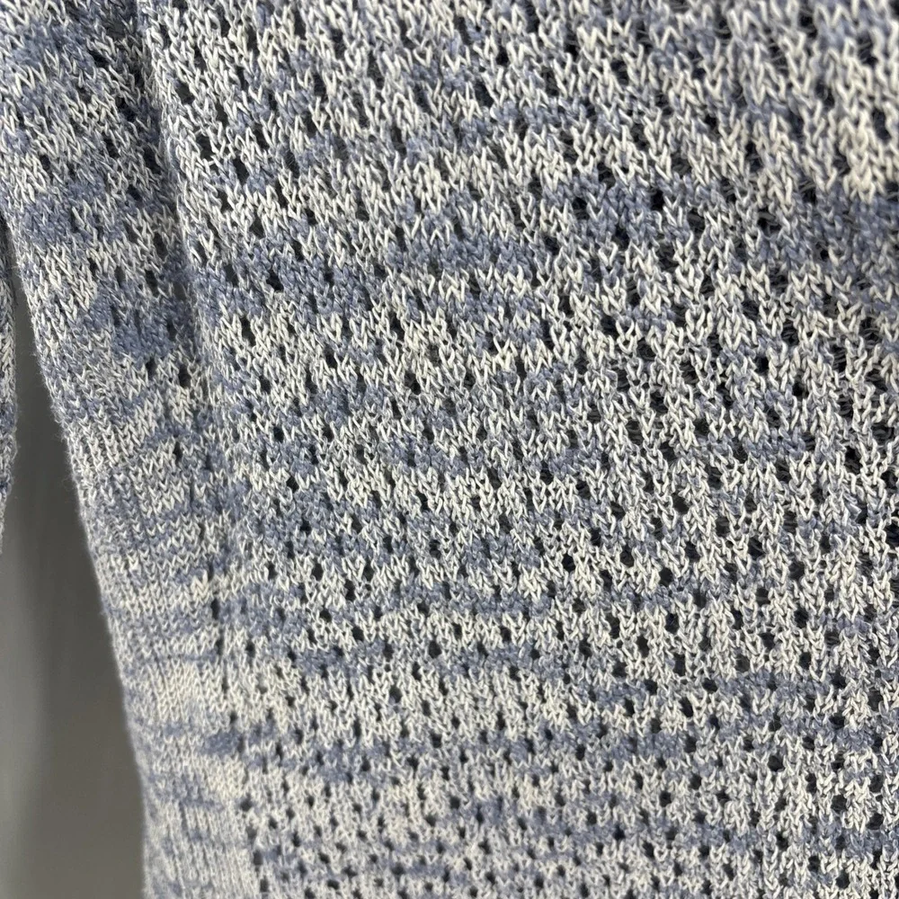 Sigrid Olsen Hooded Open Knit Cardigan Large Blue Linen Blend Beach‎ Resort
